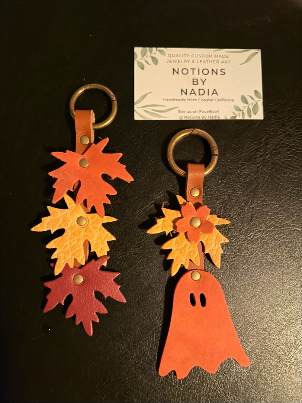 For BRENDA 🍁 Orange Fall Leaf & Ghost Leather Purse Charm Set
